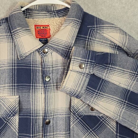 Vintage Big Mac JC Penney Men's 2XL shirt Jacket Shacket Gray Plaid Flannel Sher - Picture 1 of 11